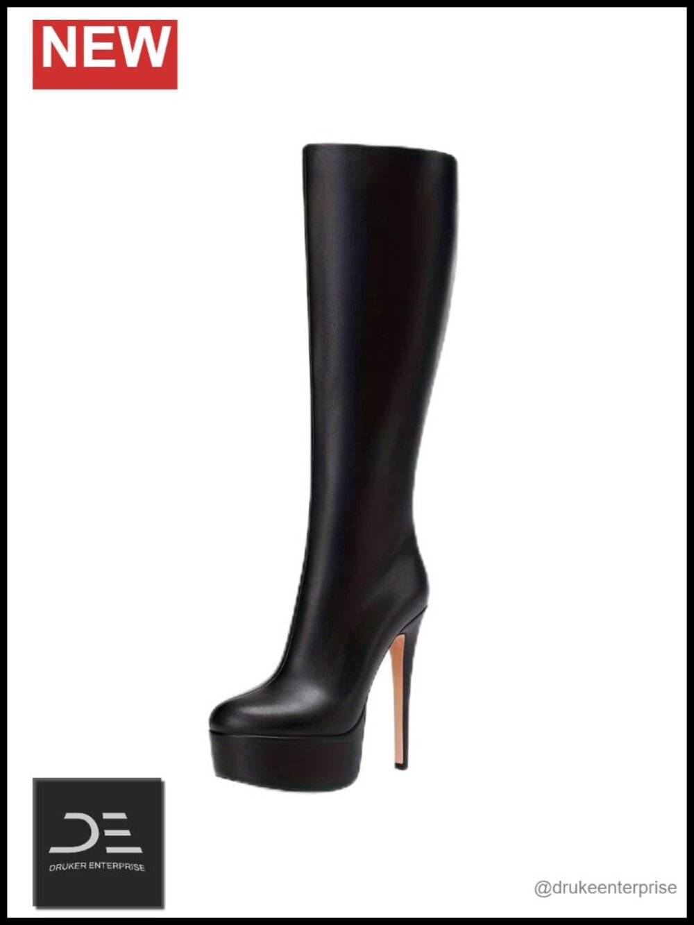 Women's Black Leather Platform Heel Knee High Boots Sexy Stiletto Heel Boots